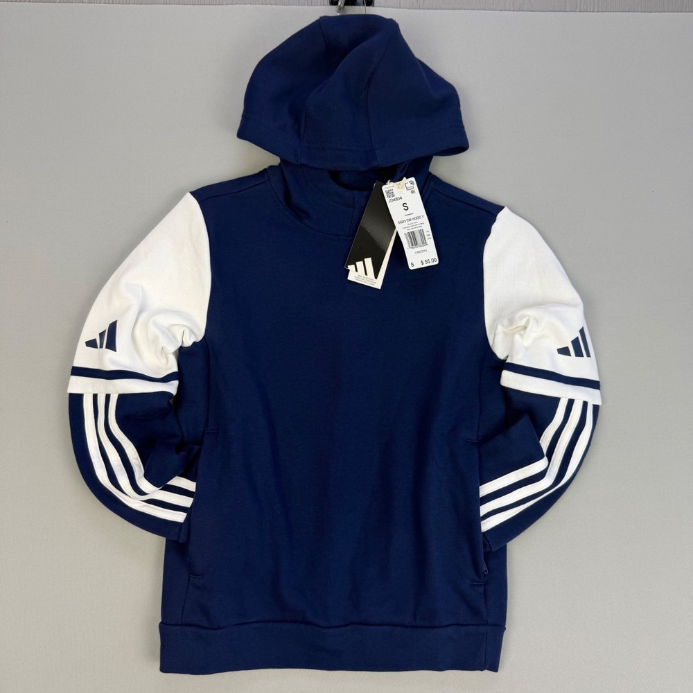 NWT Adidas Kids Squadra 25 Hoodie Soccer Sweatshirt Navy Blue White Youth SmAll